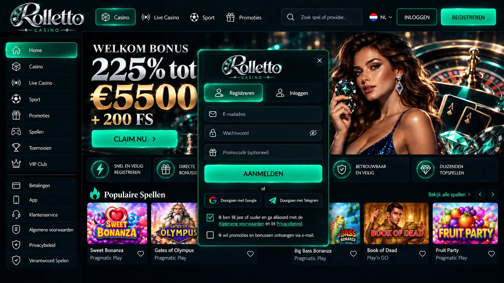 Rolletto Casino Nederland: Spellen, Live Dealers en Casino Review image 2